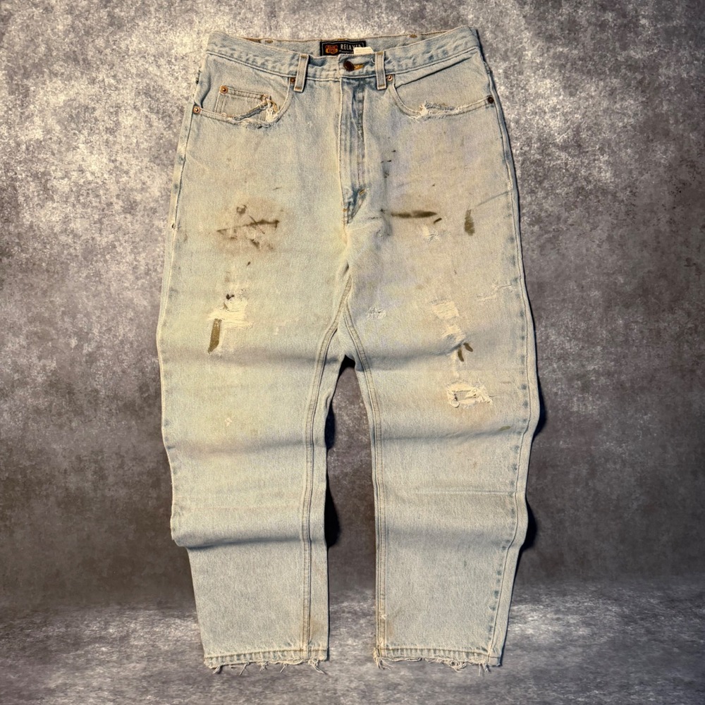 Vintage Route 66 Relaxed Fit‎ Distressed Blue Jeans Mens 32x30 Workwear Thrashed